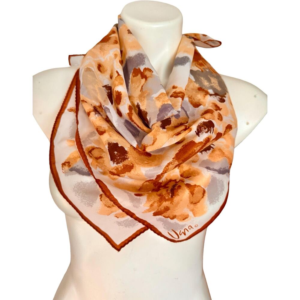 Vintage Vera Neumann Silk Scarf 1980s Floral Garden Sienna Gray 26x26 - Picture 4 of 7
